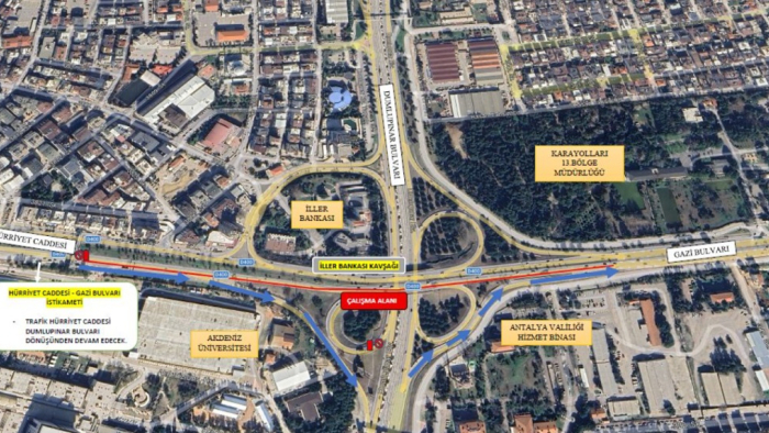 Antalya'da İller Bankası Kavşağı Trafiğe Kapatılıyor