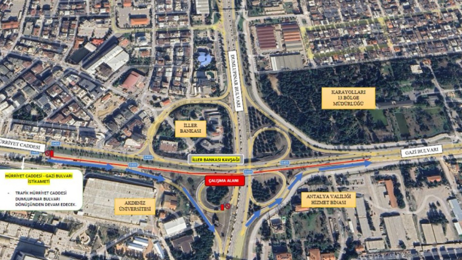 Antalya'da İller Bankası Kavşağı Trafiğe Kapatılıyor